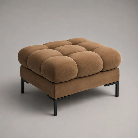 Pouf poggiapiedi quadrato imbottito in poliestere effetto scamosciato marrone cammello, 85 × 85 × 48 cm