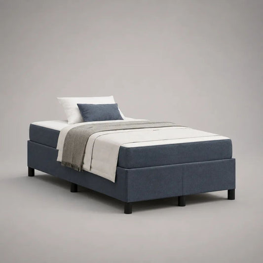 Letto matrimoniale continentale in tessuto blu scuro e bianco 160 x 200 cm, set da 3 pezzi con materasso, senza testiera