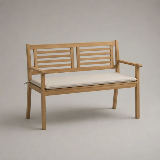 Panca da giardino a 2 posti in legno massello di acacia con cuscino crema, 120 x 58 x 87 cm