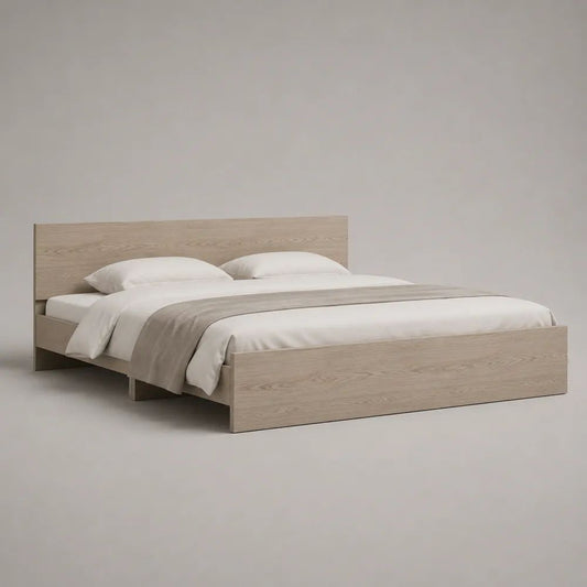 Letto matrimoniale 160 × 200 cm in pannelli truciolari effetto rovere beige con testiera e pediera, 166 × 208 × 100 cm