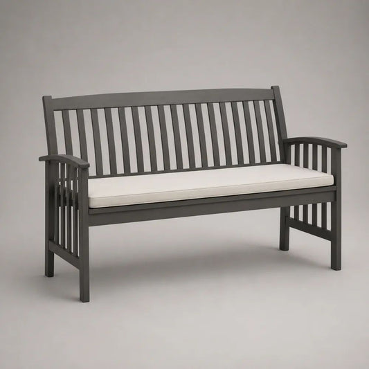 Panca da giardino da esterno a 3 posti in legno grigio antracite con cuscino crema, 150 x 62 x 90 cm