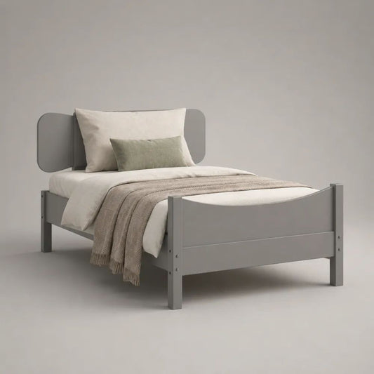 Letto singolo 90 x 200 cm in legno grigio con testiera, pediera e rete a doghe, 208 x 98 x 95 cm