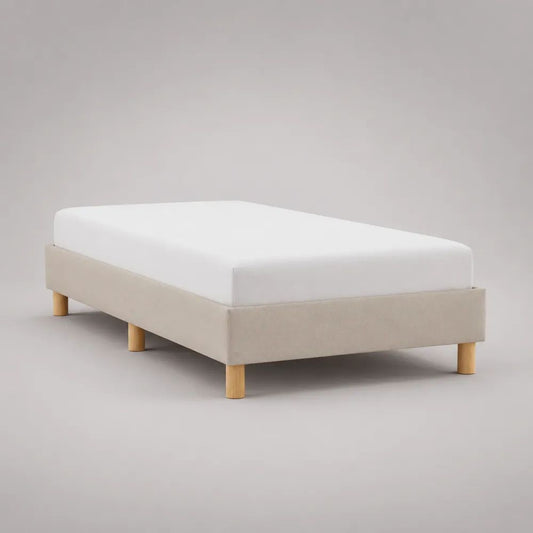 Letto matrimoniale imbottito senza testiera 168 x 208 x 35 cm, superficie 160 x 200 cm, in poliestere beige con rete a doghe